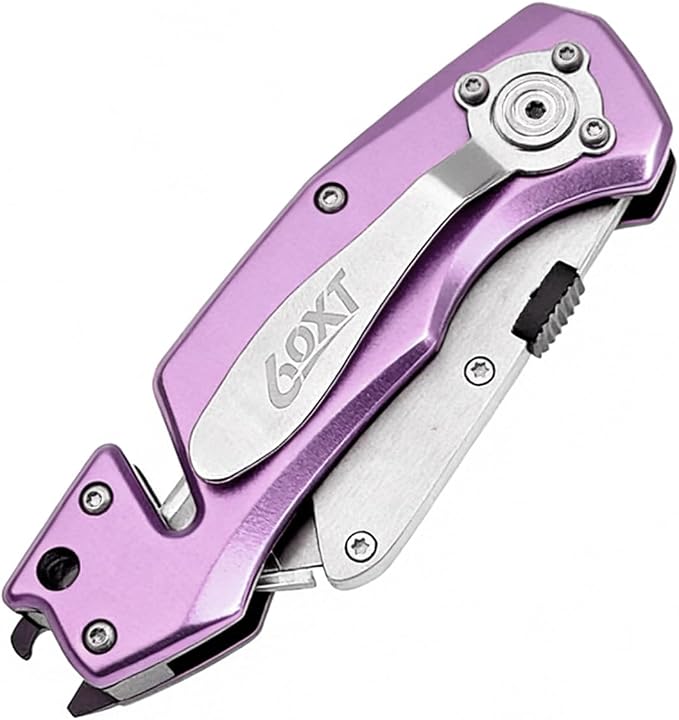 Utility Knife Folding Safety Lock Quick Change with 10 Extra SK5 Replacement Blade Lightweight Aluminum Handle & Pocket Clip Multi-Use Box Cutter Office Home Art Diy Great Gift Choice (UPG.V.Purple)