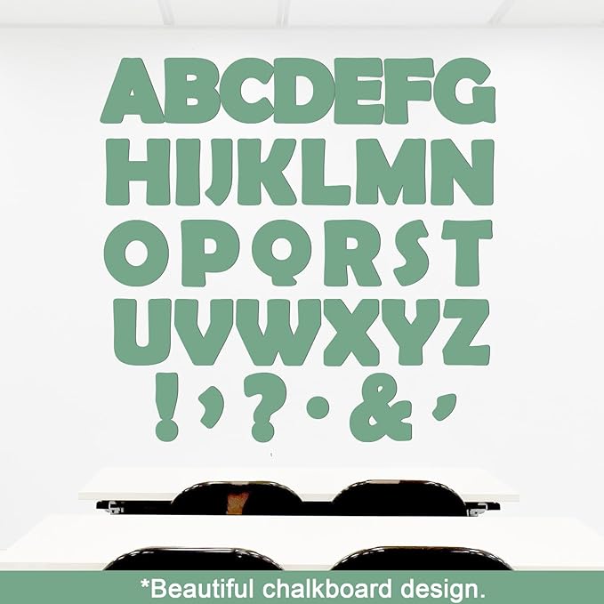 Qyeahkj 150PCS Large 7" Font Bulletin Board Letters and Punctuation Cutouts Set Green Eucalyptus Alphabet Combo Pack Decoration for Classroom Bulletin Board Display Wall Home School Poster Decor