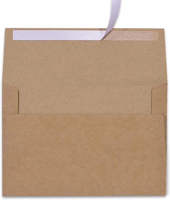 AZAZA 100 Pack A7 Brown Kraft Paper Invitation 5 x 7 Envelopes - Quick Self Seal For 5x7 Cards| Perfect for Weddings, Invitations, Baby Shower| Stationery For General, Office | 5.25 x 7.25 Inches