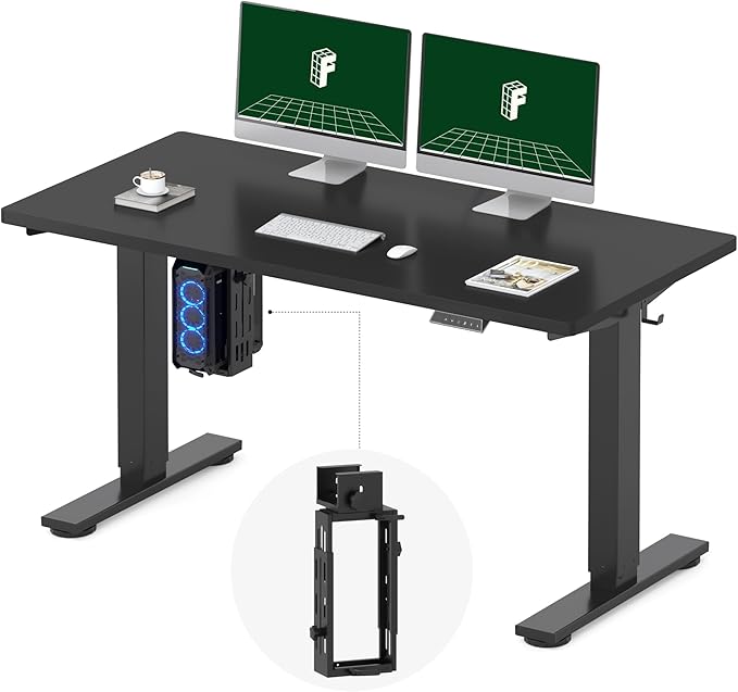 FLEXISPOT EN2 55''x28'' Electric Standing Desk with PC Stand Bundle, 1" Whole-Piece Desktop, Easy-to-Install Hanging Design PC Mount, Bundle for Home Office, Game & Small Spaces, Black