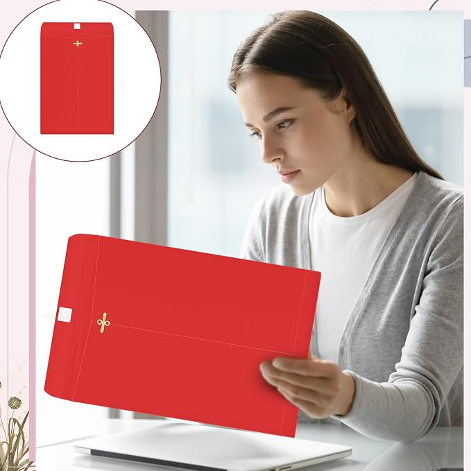 Geyee 20 Pcs 9 x 12 Inch Clasp Envelopes Letter Size Mailing Envelopes with Clasp Closure for Filing Storing Documents Office Home Business School (Red)