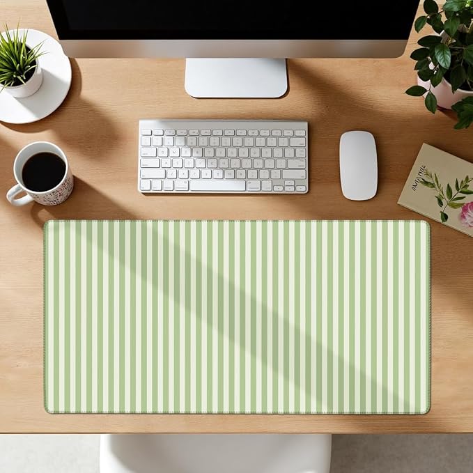 Green Striped Desk Mat Cute Pastel XXL Large Gaming Mouse Pad Desk Pad Kawaii Aesthetic Home Office Decor Cozy Keyboard Laptop Computer Mat