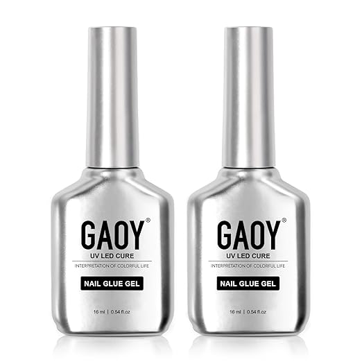 GAOY 2 Pcs Gel Nail Glue, 2 in 1 Glue and Base Coat, 16ml Long Lasting UV Light Cure for Acrylic Tips, Nail Lamp Needed