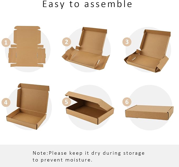 BIOBROWN 7x5x1" Small Shipping Boxes 50 Pack, Corrugated Cardboard Mailer Boxes Bulk for Packaging Small Business Mailing Gift, Kraft Brown