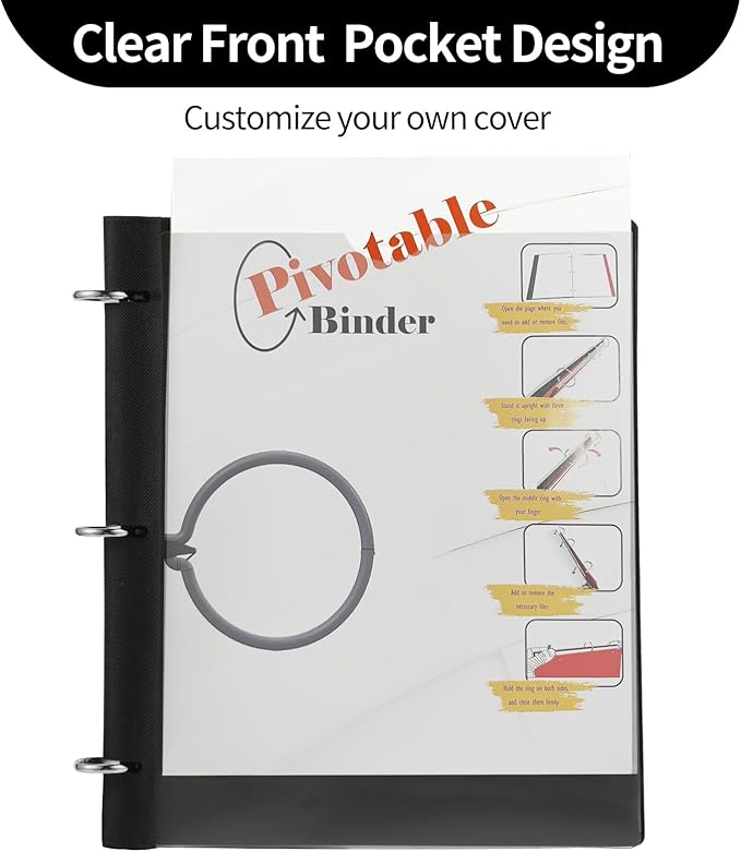 360 Degree Pivotable Binder, Upgraded 3 Ring Binder 1 inch, Flexible Binders 3 Ring, Foldable Three Ring Binders- White