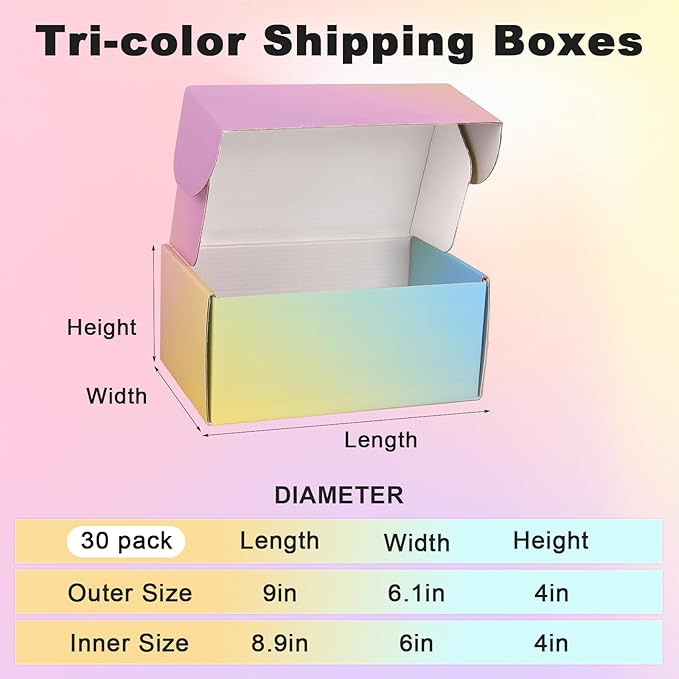 Shipping Boxes for Packaging 9x6x4", 30 Pack Colorful Corrugated Cardboard Boxes, Medium Mailing Boxes for Small Business