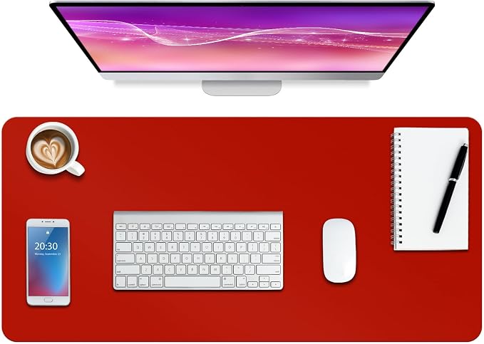 Boutilon Leather Desk Pad Protector,Non-Slip Mouse Pad,Laptop Desk Pad,Office Mouse Mat,Waterproof Leather Desk Blotter,Desk Writing Pad for Office and Home (XXL-Red,47.2"x 17")