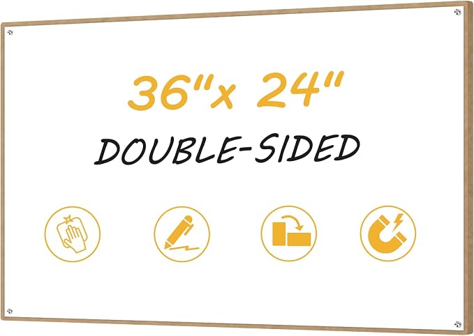 36”x24” Small Dry Erase Board for Wall 3' x 2' Double Sided Magnetic White Board Without Frame for Office, Class, Home