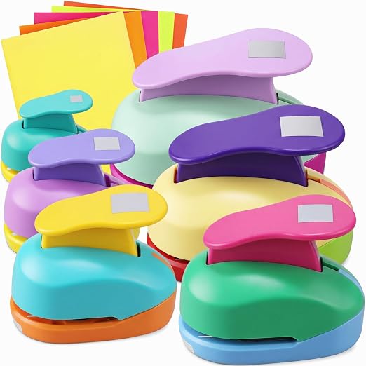 CHENGU 6 Pcs Square Punch Set 3in/2in/1.5in/1in/0.6in/0.3in Scrapbook Hole Punchers Crafting with 10 Sticker Paper Square Cutter Scrapbook for Office Supplies DIY Albums Photos(Multicolor)
