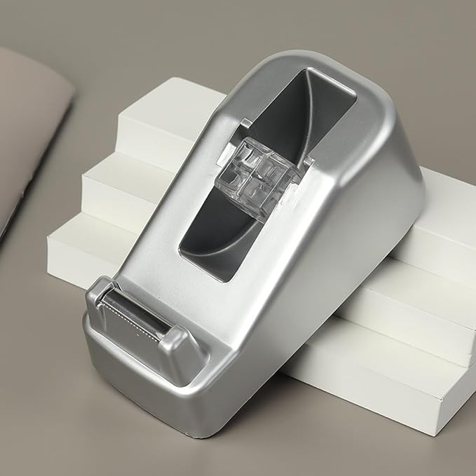 Small Desk Tape Dispenser Heavy Duty Cute Desktop Tape Dispenser with Weighted Non-Skid Base Suitable for 1 Inch Core Tape (Silver)