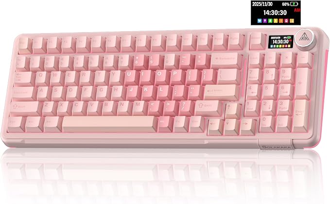 SOLAKAKA A99 Pro Wireless Gaming Keyboard with LCD Screen & Metal Knob, 96% Layout Mechanical Keyboard, 2.4GHz/BT5.0/USB-C, Hot Swappable, Creamy Keyboard with Gasket Structure, RGB, for Win/Mac