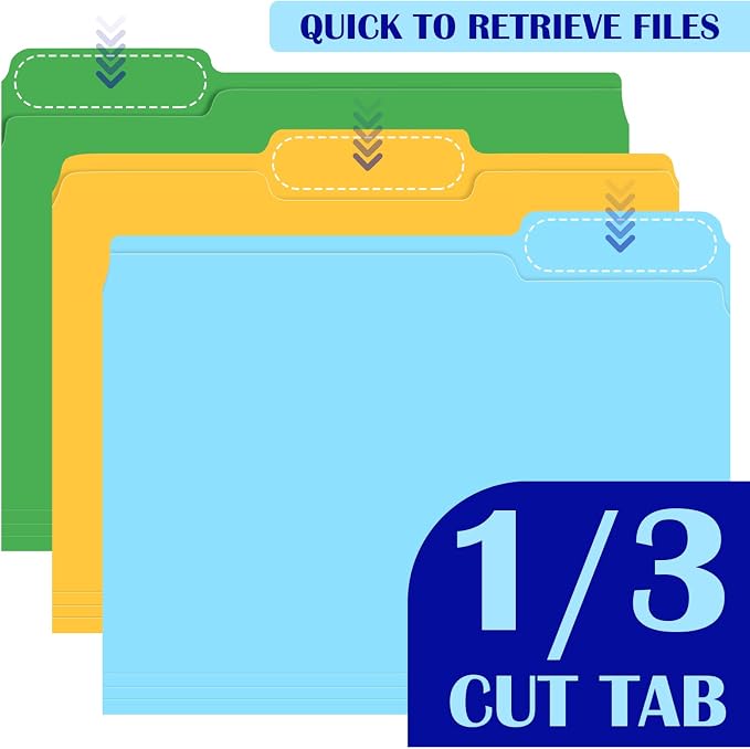 TUXIYA 168 Pack Colored File Folders,21 Colors File Folders Letter Size | Manilla Folders 8.5 x 11,1/3 Cut Tab Filing Folders for Office School Business Documents Files Paper