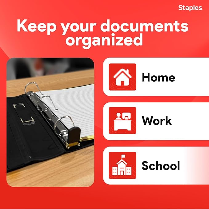 Staples Heavy-Duty 1.5-Inch D-Ring Binder, Black – Large Capacity 3-Ring Binder, Holds Up to 400 Sheets for School & Office