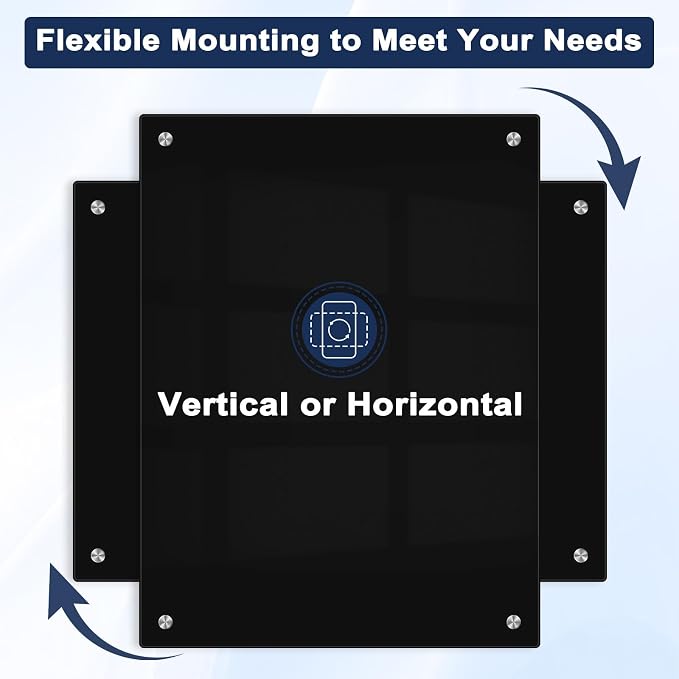 Magnetic Black Glass Dry Erase Board, 8' x 4', Frameless Wall Mount | 96" x 48" Large Glass Whiteboard for Wall, Includes 1 Marker Tray and 10 Magnets, White Board for Office, Home, Classroom