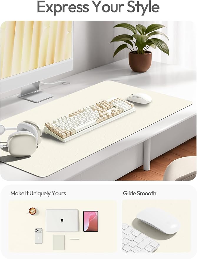 YSAGi Desk Protector&Blotter, Non-Slip Waterproof Leather Mouse Pad | Shields Scratches, Stains, Spills, Heat & Scuffs; Suede Non-Slip; Easy-Clean; Comfy Writing/Typing, 31.5" x 15.8",Cream