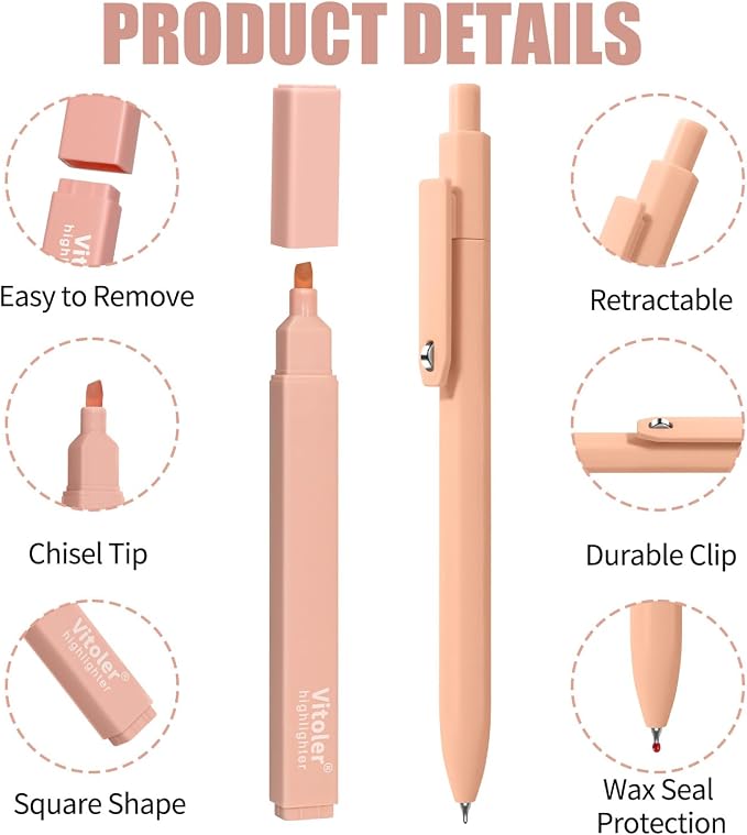 Piochoo Aesthetic Highlighters and Gel Pens,12pcs Cute Stationary Set | Assorted Colors Chisel Tip Highlighters,0.5mm Black Ink Pens for Journaling Planner Notes Back to School Supplies