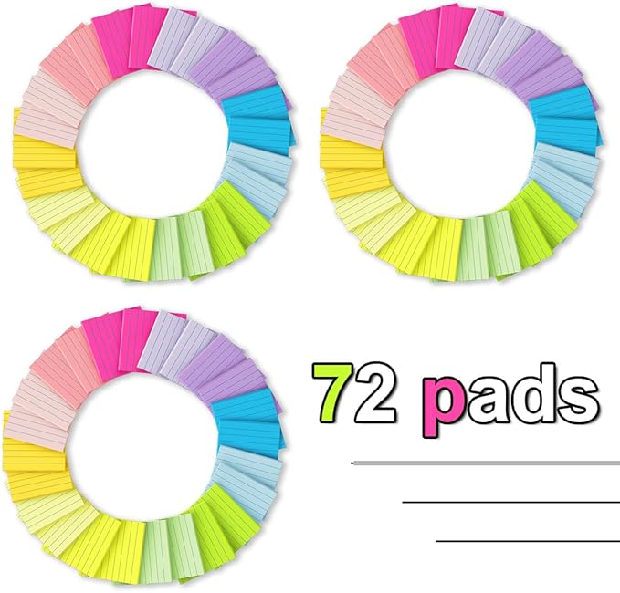 (72 Pack) Lined Sticky Notes 3x3 in,Notepads with Lines,Ruled Stickies Super Sticking Power,Office School Memo Note Pads Bright Colors,Post on Windows Doors,Recyclable,Easy to Write on