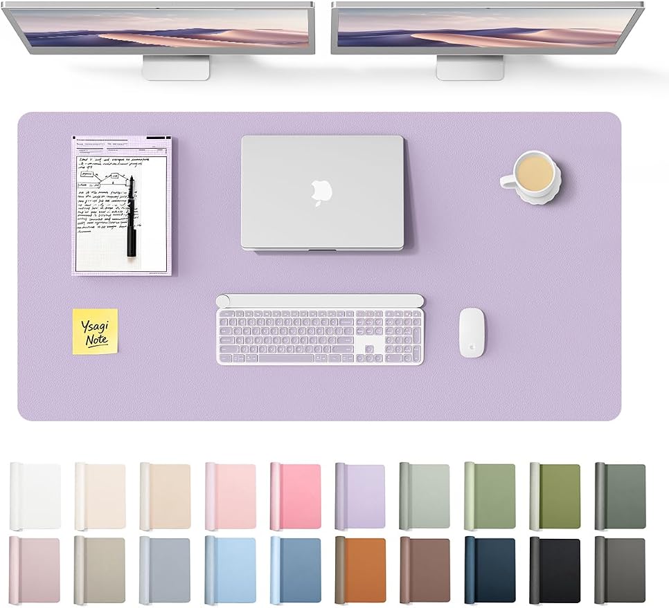 YSAGi Leather Desk Protector, Office Mat, Large Mouse Mat, Non-Slip PU Leather Blotter, Laptop Desk Pad, Waterproof Writing Pad for Office and Home (Light Purple, 47.2" x 23.6")