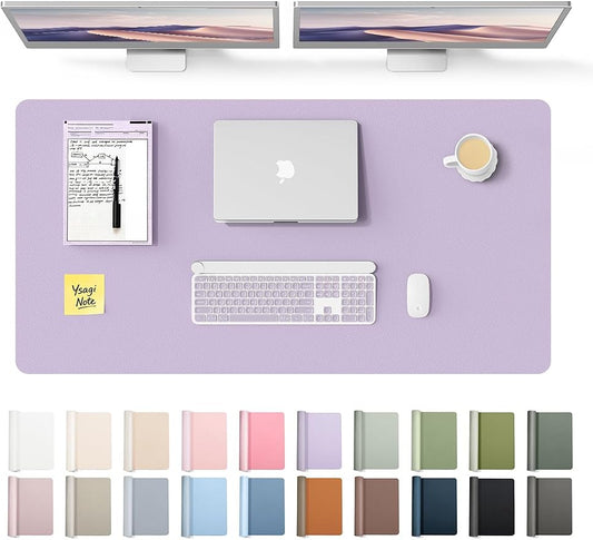 YSAGi Leather Desk Protector, Office Mat, Large Mouse Mat, Non-Slip PU Leather Blotter, Laptop Desk Pad, Waterproof Writing Pad for Office and Home (Light Purple, 47.2" x 23.6")