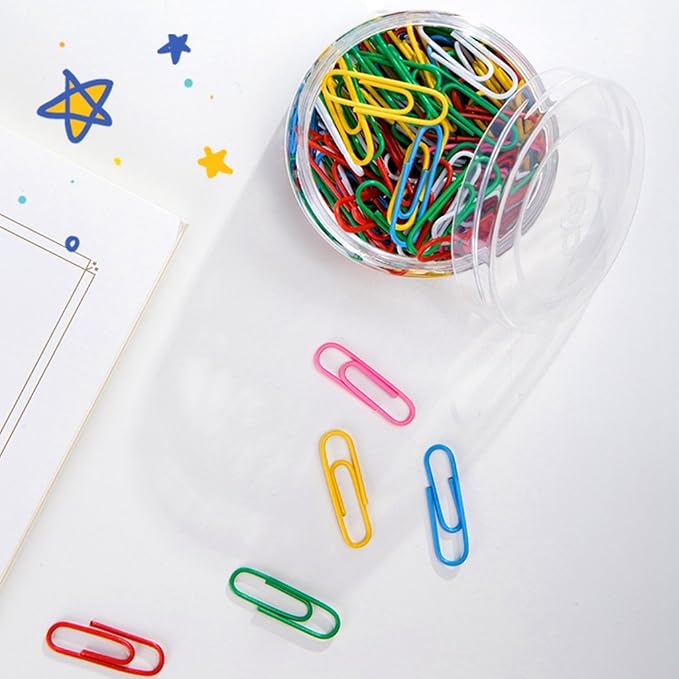 SUMAJU 500 PCS Colored Paper Clips, 33 mm/1.3Inch Assorted Paperclips | Rust-Resistant Metal, Medium Size, Plastic Storage Box, For Office, School, Home, Diy