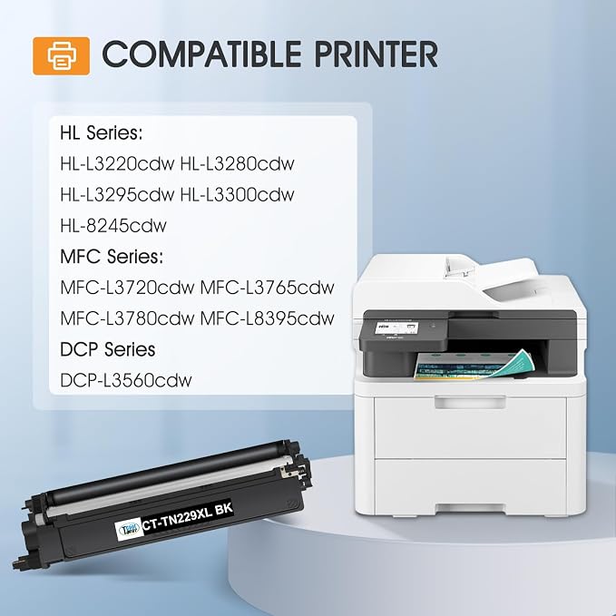 TN229 TN229XL MFC-L3780CDW Toner Cartridges 4 Pack for Brother MFC-L3720CDW | Compatible for Brother HL-L3280CDW HL-L3220CDW HL-L3300CDW HL-L3295CDW MFC-L3765CDW TN-229XL TN 229 229XL Toner Printer