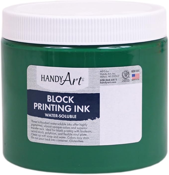 Handy Art 301-030 Water Soluble Block Printing Ink Jar, Green, 16-Ounce