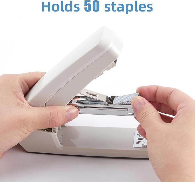 Deli/EZWORK Swing-Arm Swivel Stapler, 25 Sheets Capacity, 360 Degree Rotate Desk Staplers with 1000 Staples for Booklet or Book Binding, White