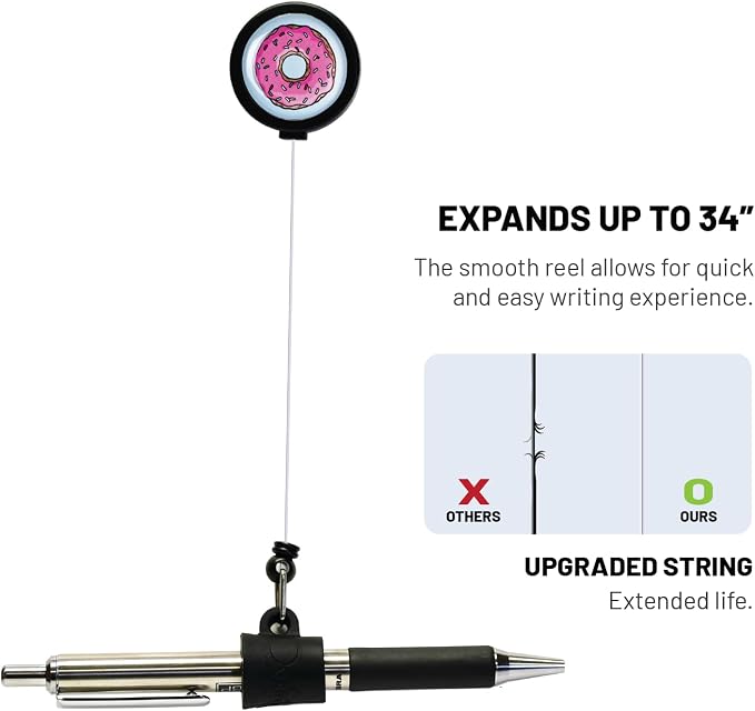 Better Labz EZ PEN Retractable Pen Reel for Nurses, Teachers, Waitresses, Carpenters, Construction Workers, Contractors & Pros (Non-Stop Donut)