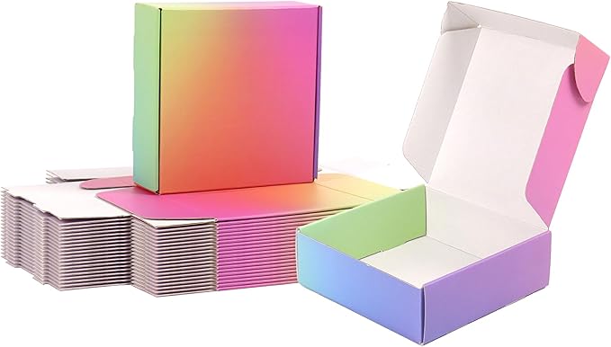 6x6x2 Shipping Boxes Small, 45 Pack Rainbow Corrugated Cardboard Mailer Boxes for Small Business, Mailing, Packaging
