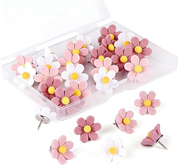 30 Pcs Flower Push Pins Decorative Thumb Tacks for Cork Board Bulletin Board Photo Wall Office School Supplies Colorful Floral Tacks for Decoration