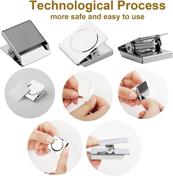 Square Strong Magnetic Clips, 2.3"-6 Pcs, 57 mm, Silver, Refrigerator Magnet Clips, Magnets, Office Supplies, Photo Displays