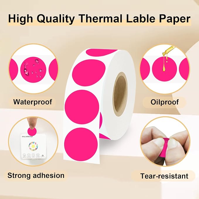 1 Inch Round Thermal Sticker Labels,Color Dot Stickers,Label Stickers,Waterproof,Oil Proof,for Thermal Printers,DIY,Office,Retail,Home and Warehouse Organization(Fluorescent Pink,1000 Pcs)
