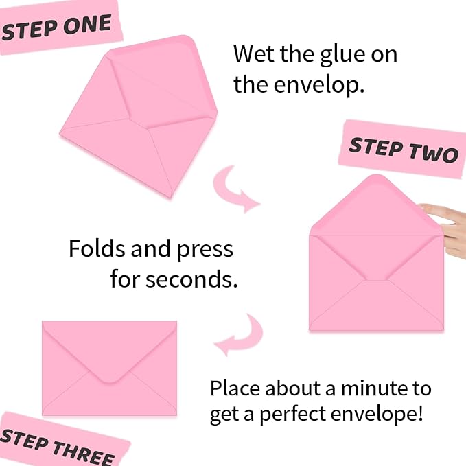A7 Envelopes 100 Pack Pink Envelopes 5x7 V-shaped Flap, Suitable for 5x7 Photos, Cards, Weddings, Invitations, Announcements, Baby Gifts 5.25 "x 7.25" (Pink)