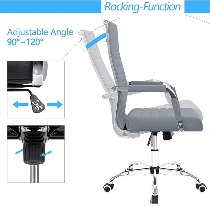 Furmax Ergonomic Office Desk Chair, Executive Ribbed Mid-Back PU Leather Conference Room Chair Adjustable Swivel Chair with Arms (1, Grey)