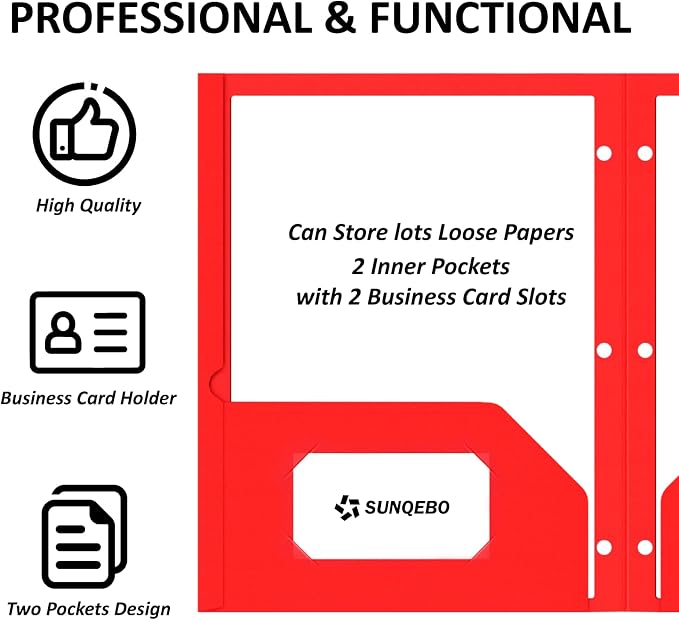 2 Pocket Folders with 3 Hole Punch, 6 Pack, Fit 3 Ring Binder, 10 Labels | Heavy Duty Paper Folders with Pockets, Aesthetic Colored File Folders, for Office Business School, for Letter Size Paper