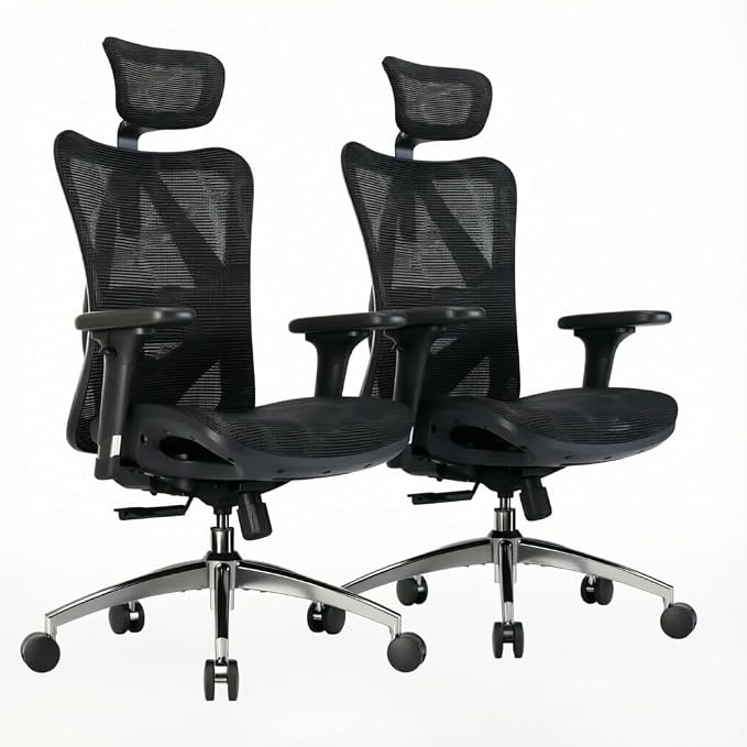 SIHOO M57 Ergonomic Mesh Office Chair, High Back Home Desk Chair with 3D Armrests, Lumbar Support and Adjustable Headrest, Comfortable Computer Chair, Office Chair Hold 330 LBS-2 Packs-Black