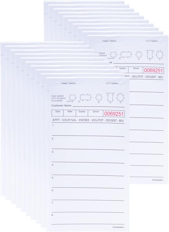 DGBDPACK Guest Check Pads EP-3632-1 (20 Pads), Total 1000 Pink Waitress Notepad, Server Order Pads | 3.5 x 6.75 Inches Standard Size Perfect for Cafe, Restaurant, Food Truck & Takeout Business