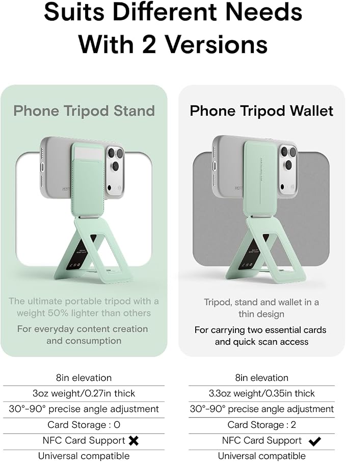 MOFT Phone Tripod Stand & Wallet, NFC Card Holder, Hold 1-2 Cards | Mulit-Angles | Portable l MOVAS Leather | Magsafe Compatible | Easy to Charge | Travel Essential |For Content Creators