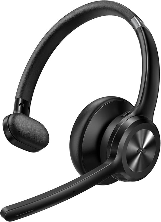 TECKNET Trucker Bluetooth Headset, Wireless Headset with Mic for Work, V5.2 Bluetooth Headphones with AI Noise Cancelling Microphone, 60H Battery, On-Ear Headphones for Call Center, Office, Drivers