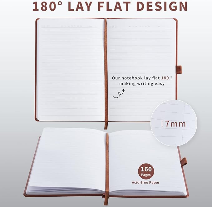 Hardcover Notebooks, A5 Lined Journals Notebook for Writing 160 Pages, 8.2 x 5.5 inch, Classic Ruled Notebooks for College/Work/Travel(Brown 1 Pack)