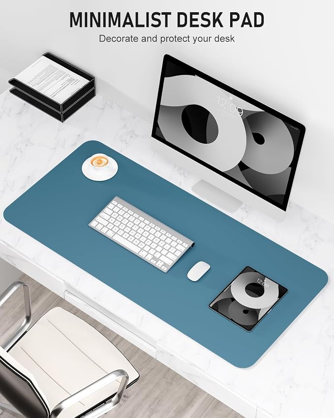 Desk Pad, 23.6" x 13.8" PU Leather Non-Slip Desk Mat Large Mouse Pad for Desktop, Waterproof Laptop Computer Writing Mat for Office, Home, Work, Gaming, Dark Blue
