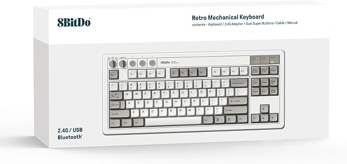 8BitDo Retro Mechanical Keyboard, Bluetooth/2.4G/USB-C Hot Swappable Gaming Keyboard with 87 Keys, Dual Super Programmable Buttons for Windows and Android - M Edition