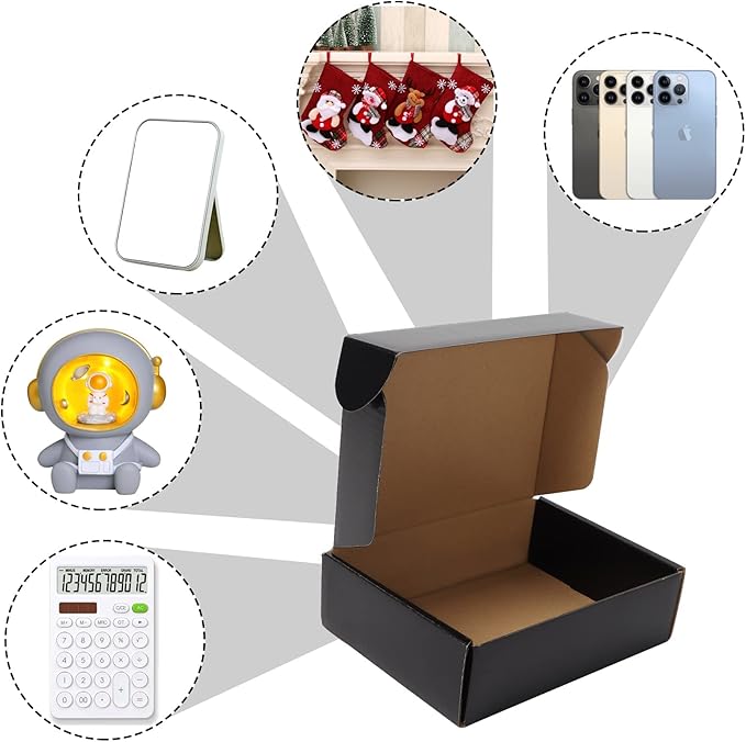 EXYGLO Shipping Cardboard Boxes for Small Business, Packing and Mailing, 7x5x2 - Pack of 25, Black