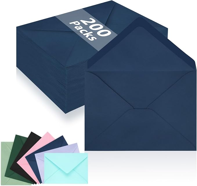 200 Pack A7 Envelopes, Navy Blue Greeting Card Envelopes Self Seal, 5.24 x 7.24 in Envelopes for Birthday Graduation Baby Shower Wedding Invitation Cards