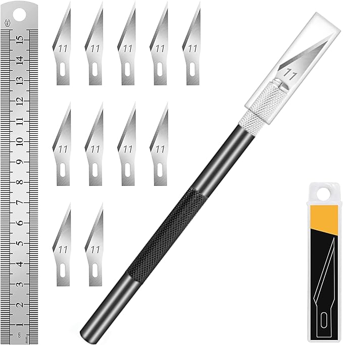 DIYSELF Craft Knife with 10 Extra #11 Blades, Precision Hobby Knife Set with Steel Ruler, Exacto Knife for Crafting, Polymer Clay, Pottery, Paper, Vinyl, Stencil & Model Making (Black)