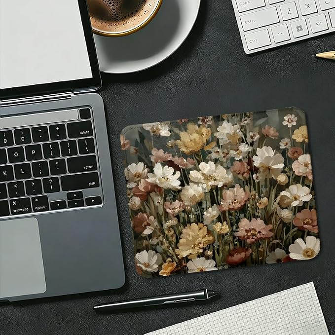 Vintage Moody Floral Square Mouse Pad, Retro Cottagecore Botanical Flower Aesthetic Mousepad Mat for Home Office Computer Gaming Desk Accessories 9.5x7.9 in