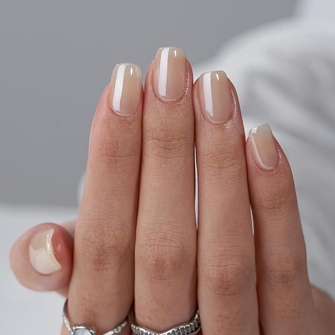 BTArtbox Press On Nails Short - Square Press On Nail, Brown Chrome Nail Tip Glue On Nails with Nail Glue, Reusable Stick On Nails in 16 Sizes - 32 Soft Gel Fake Nails Kit, Cream Soda