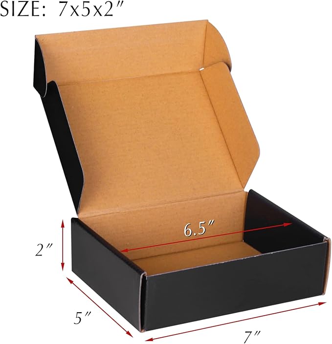 7x5x2 Black Cardboard Boxes - 30 Pack Small Shipping Boxes for Small Business Mailing, Corrugated Packaging