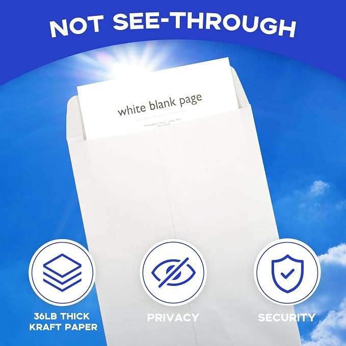 Goefun White 6x9 Catalog Envelopes, 250 PCS | Self Seal, Security, Printable, For Mailing, 100 GSM Paper