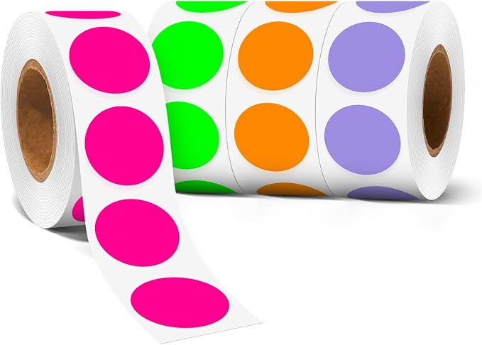 3/4 Inch Color Coding Label Stickers,2000PCS Circle Inventory Sticky Dots Sticker (Fluorescent Green/Fluorescent Pink/Lavender/Orange)